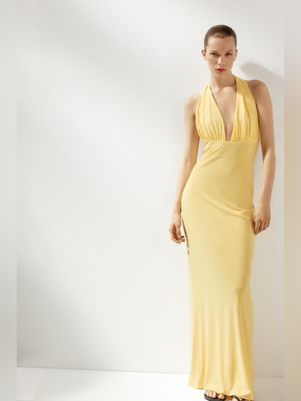 ZARA Yellow Open Back Halter Maxi Dress - L NWT